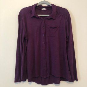 Soft and Flowy Plum Semi-Sheer Button Down Shirt